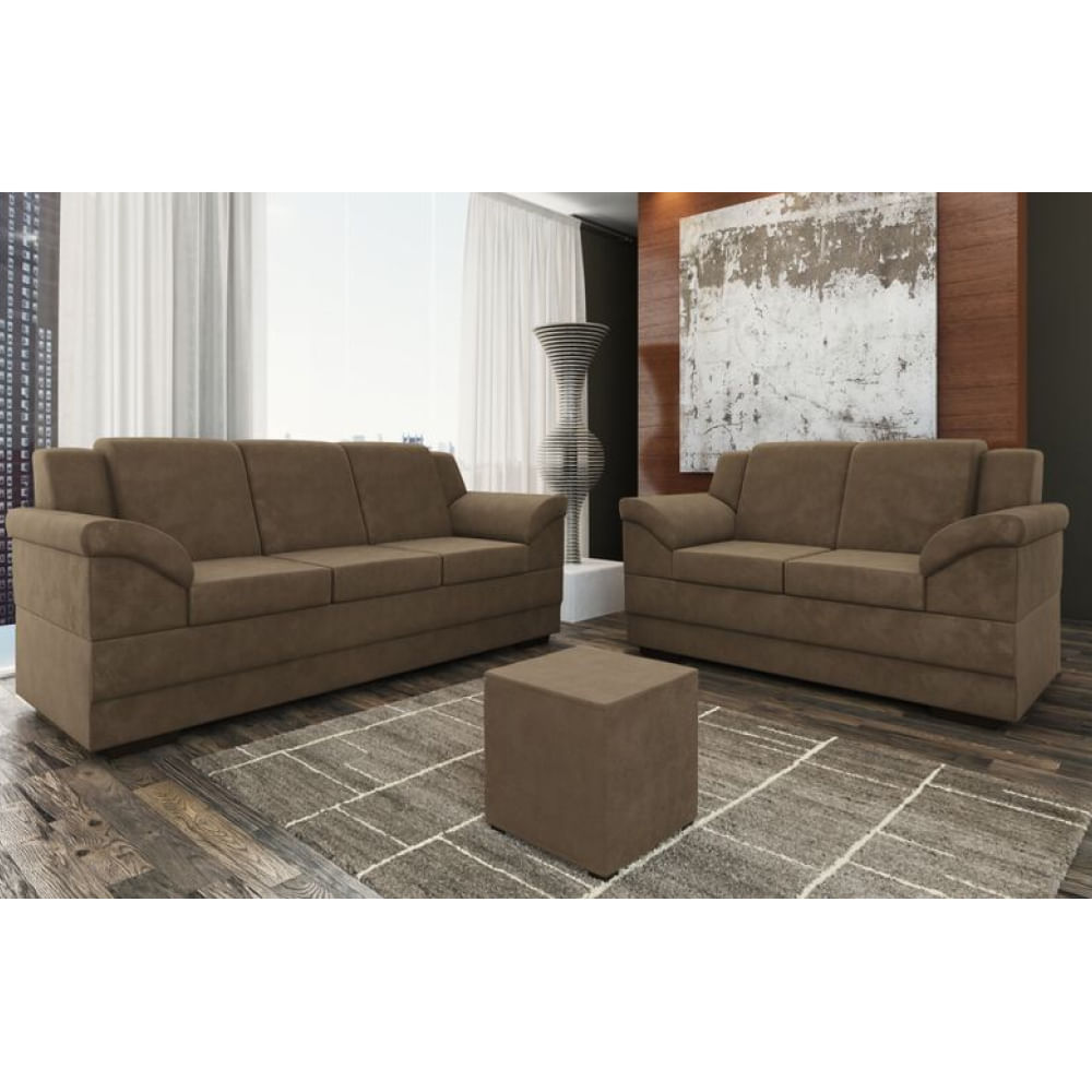 conjunto de sofas genebra ezequiel 2 e 3 lugares com puff e espuma cacau