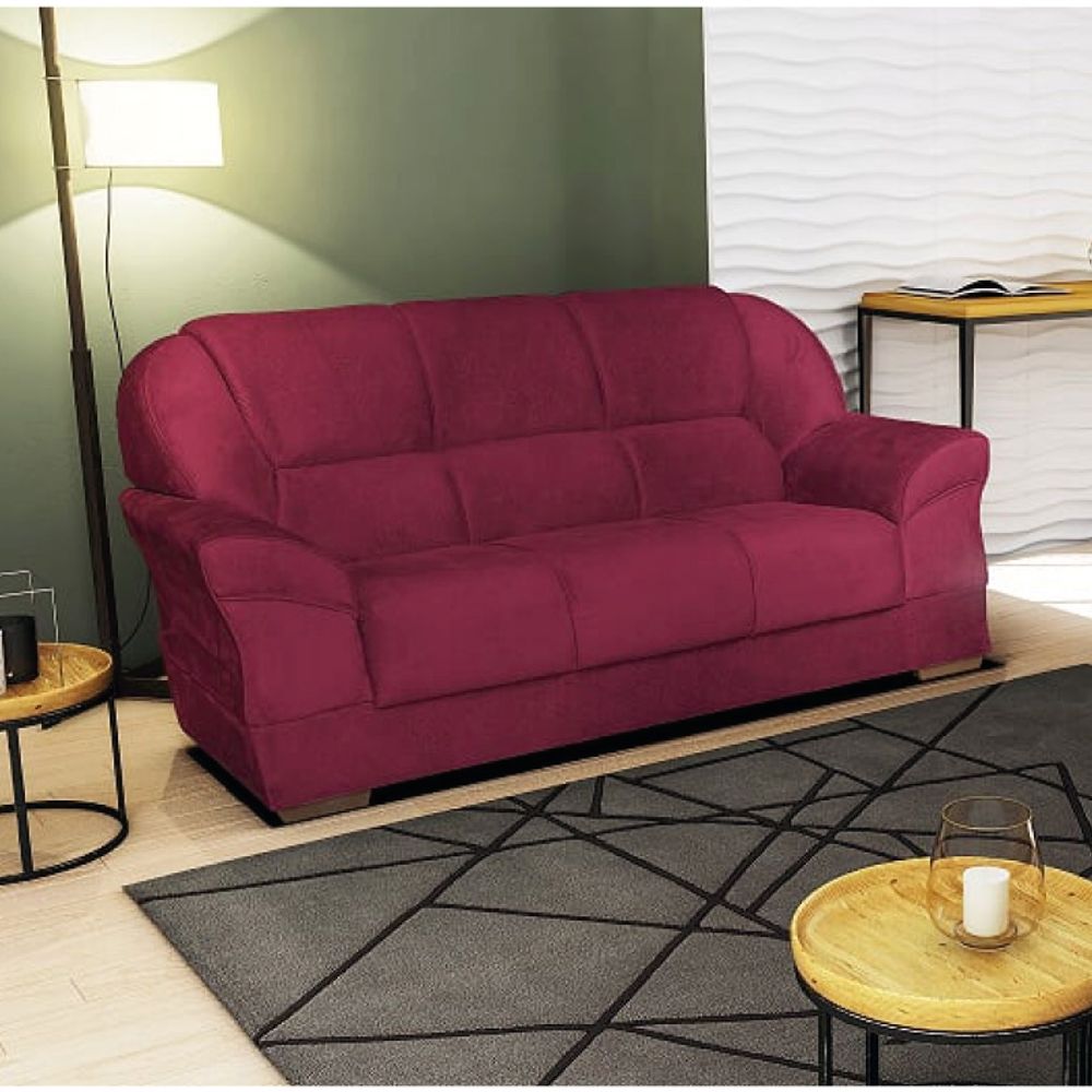 Sofá Ezequiel Lisboa 3 Lugares em Tecido Animale Vinho Moveis Linhares