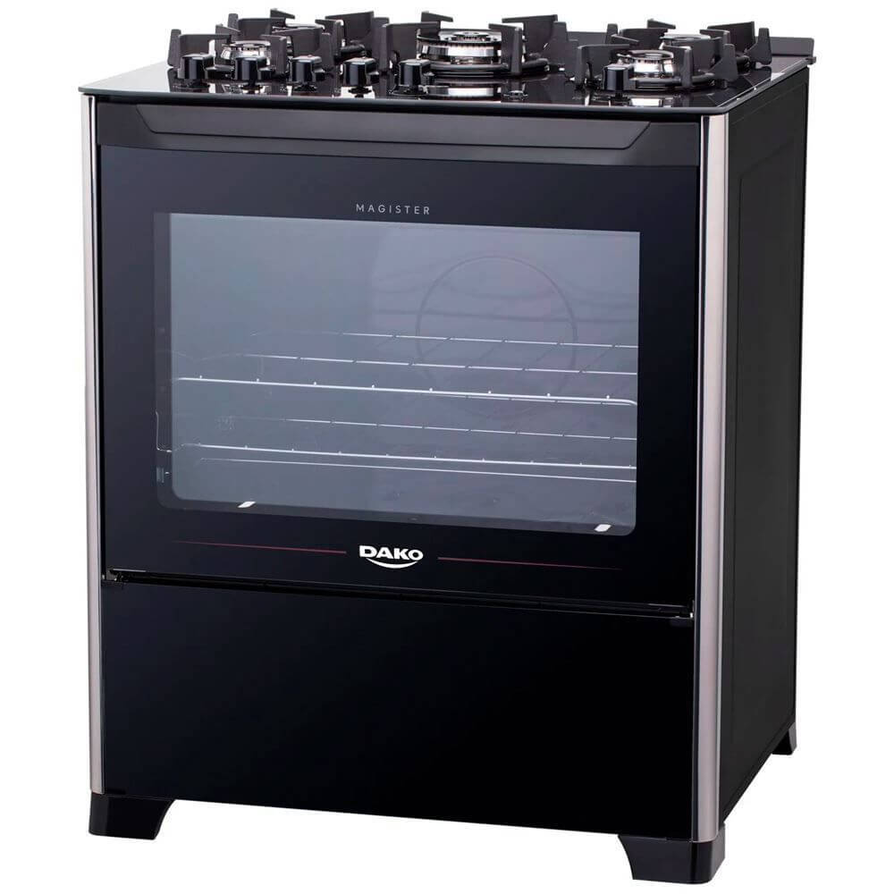 Fogão Dako 5 bocas Magister com Mesa de Vidro e Tripla chama Bivolt - Preto/Inox