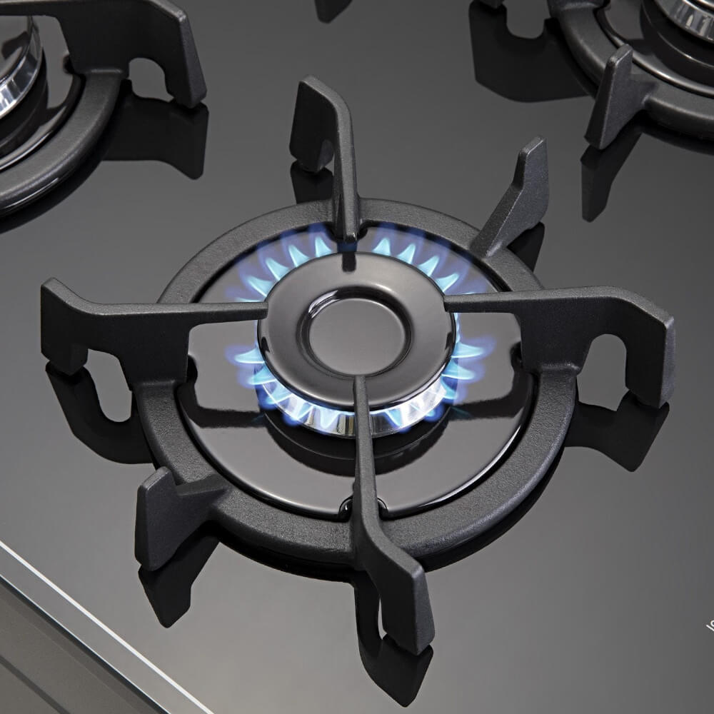 Fogão Dako 5 bocas Magister com Mesa de Vidro e Tripla chama Bivolt Preto/Inox Moveis Linhares