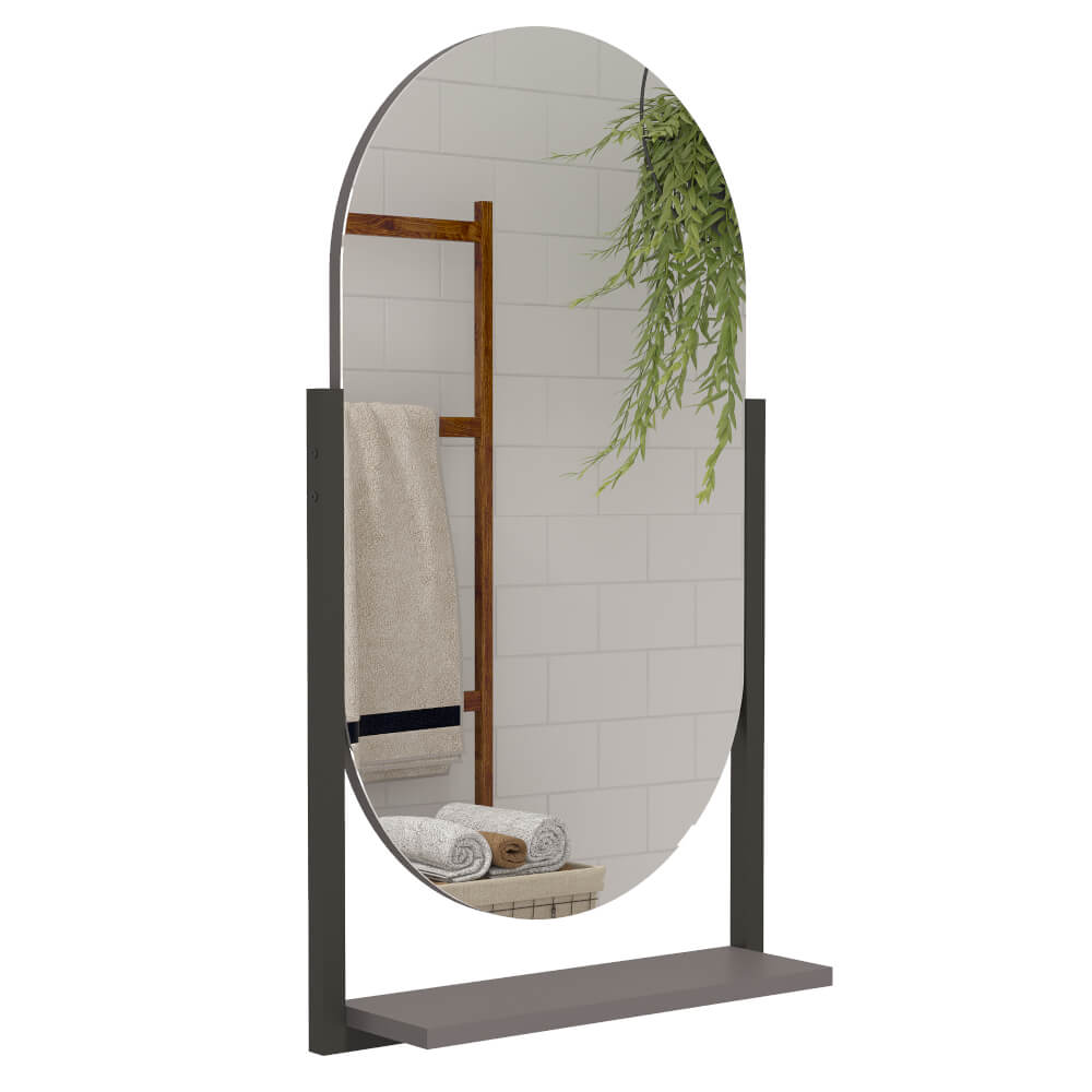Espelheira Ori MGM Oval Metalon e Prateleira - Titânio