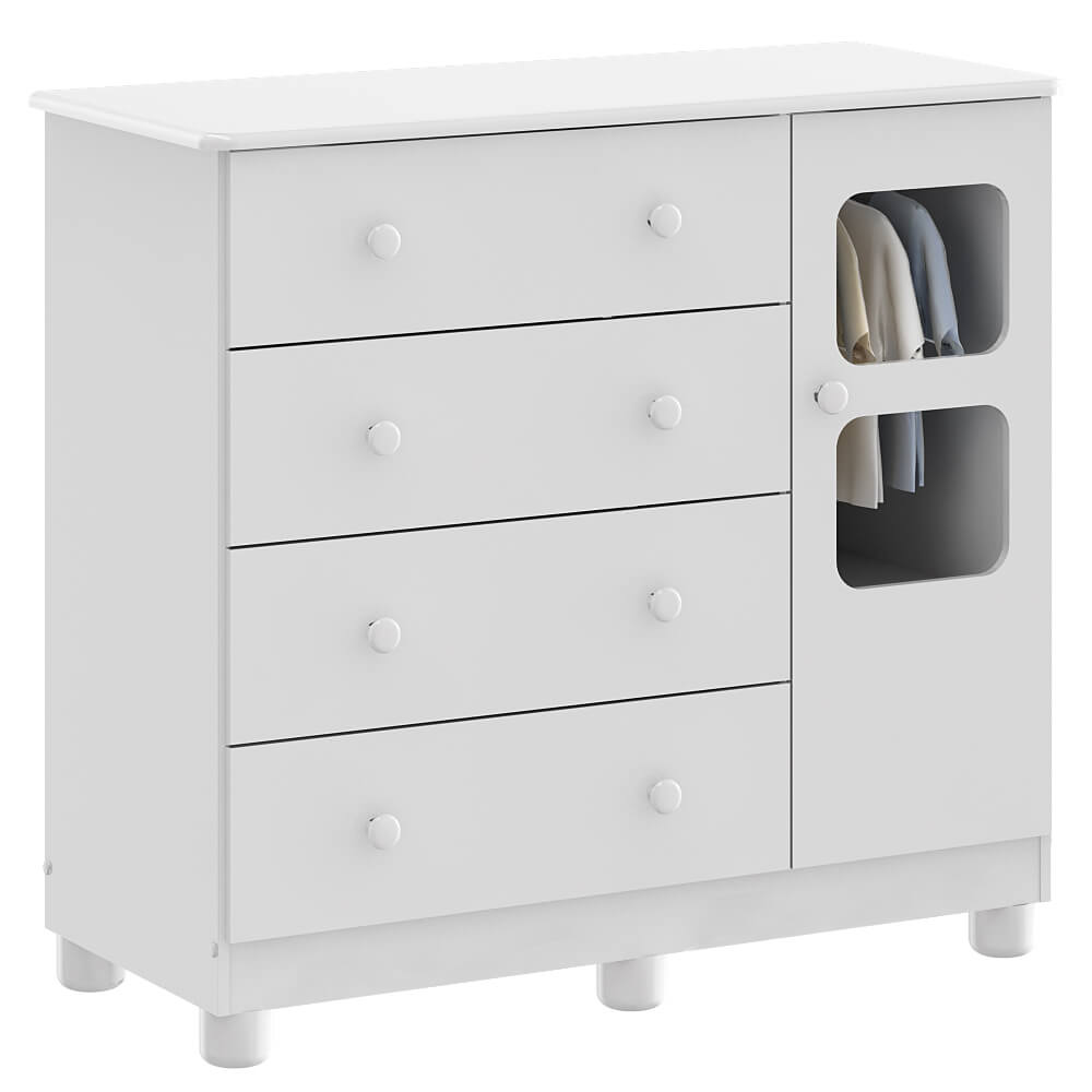 Cômoda Uli Peroba Infantil com 1 Porta com Visor - Branco