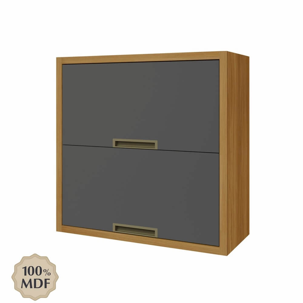 Armário Aéreo Imperatriz Nesher 80cm com 2 Portas basculantes - Freijó/Grafite