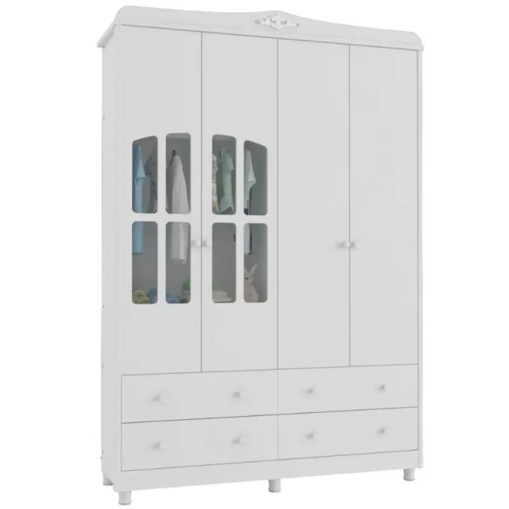 Guarda Roupa Infantil Peroba Elô 4 Portas e 4 Gavetas - Branco