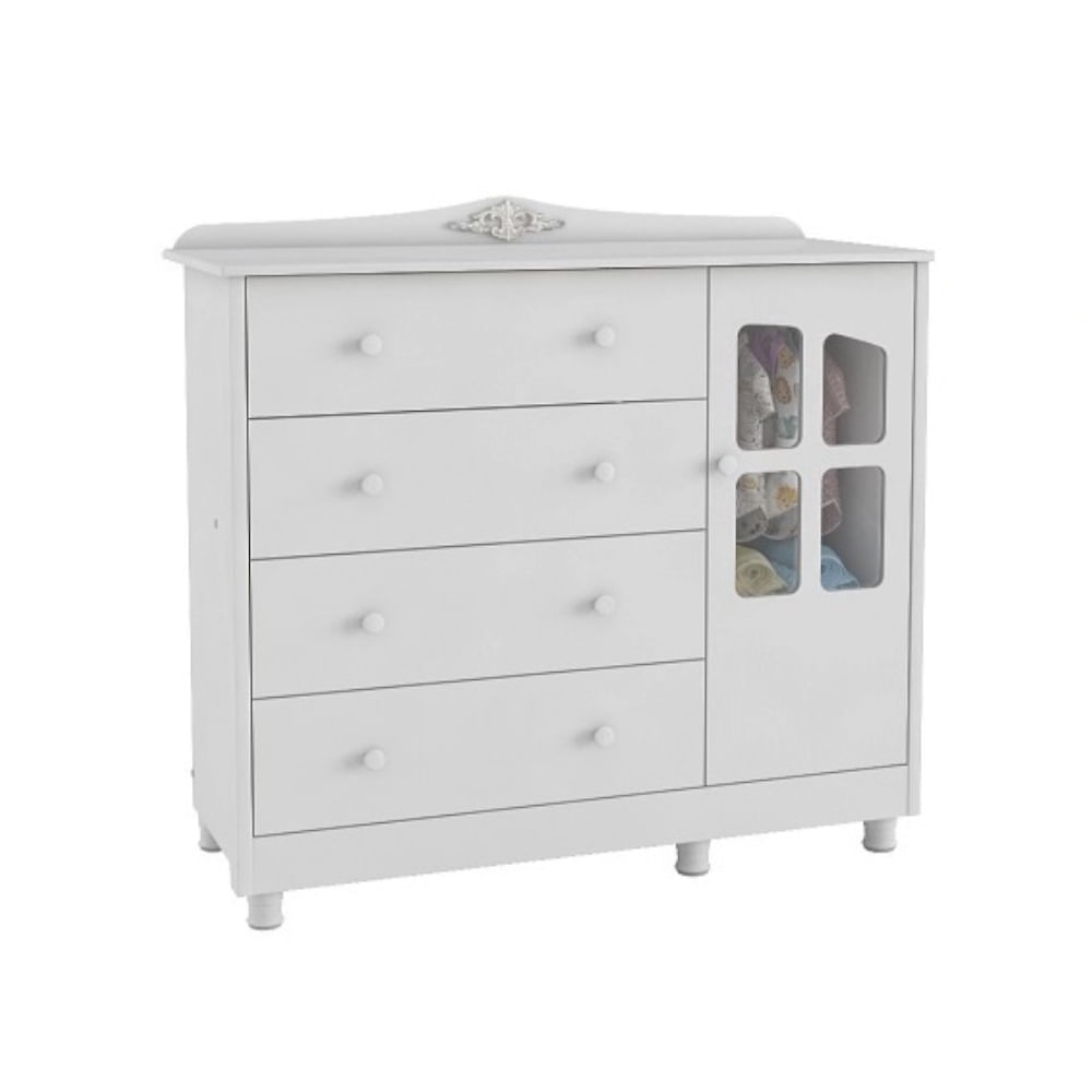 Cômoda Peroba Elô com 4 Gavetas e 1 Porta - Branco