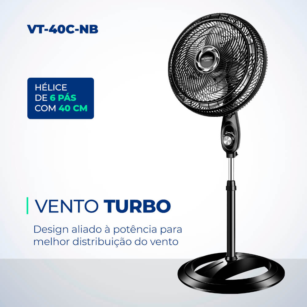 Ventilador De Coluna VT-40C NB Mondial 40cm 6 Pas Preto - Moveis Linhares