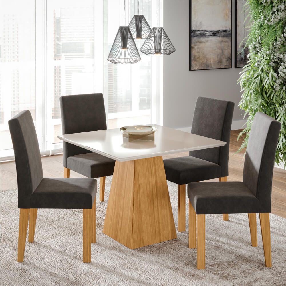 Conjunto de Mesa Cimol Sabrine 95x95cm com 4 Cadeiras Maia Nature/Off Conjunto de Mesa Cimol Sabrine 95x95cm com 4 Cadeiras Maia Nature/Off