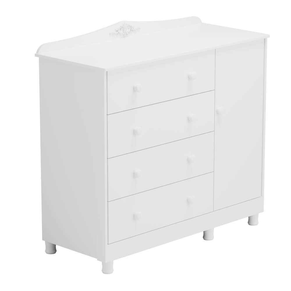 Cômoda Peroba Elô com 4 Gavetas e 1 Porta Lisa - Branco