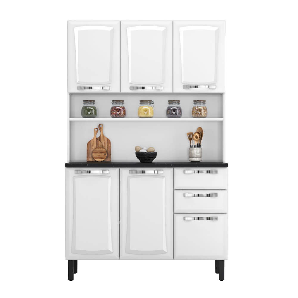 Cozinha Compacta Itatiaia Pratika 120cm 6 Portas e 2 Gavetas em Aço - Branco