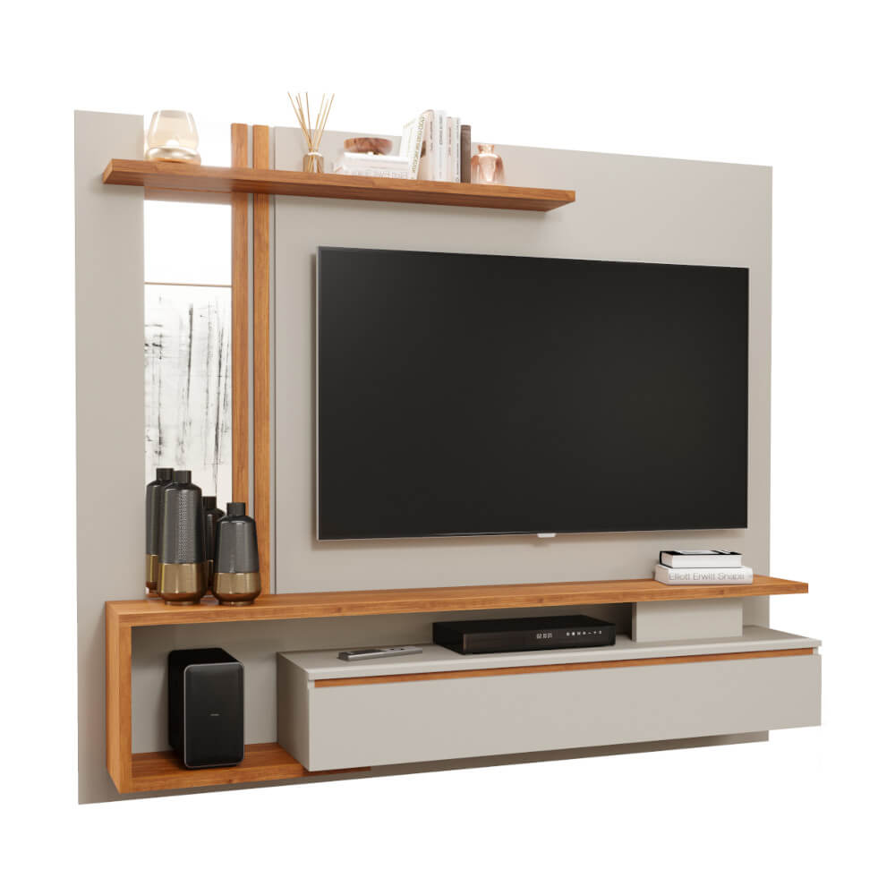 Painel de TV Treviso Permobili até 60'' com Basculante - Off White/Cinamomo