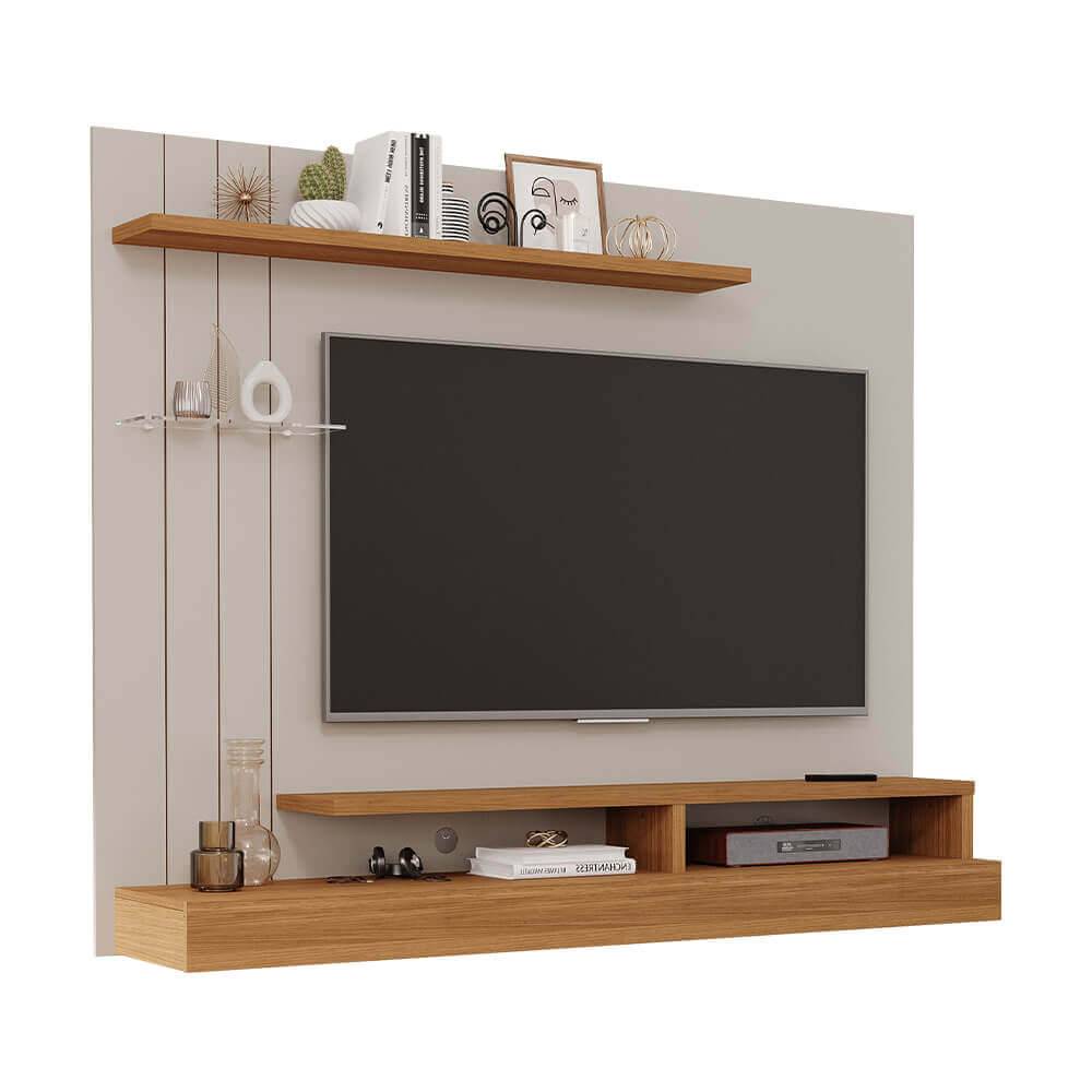 Painel Permóbili Valencia Plus para TV de ate 50'' com Prateleira de vidro - Off White/Nature