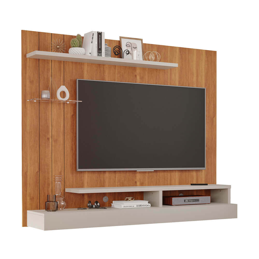 Painel Permóbili Valencia Plus para TV de ate 50'' com Prateleira de vidro - Cinamomo/Off White