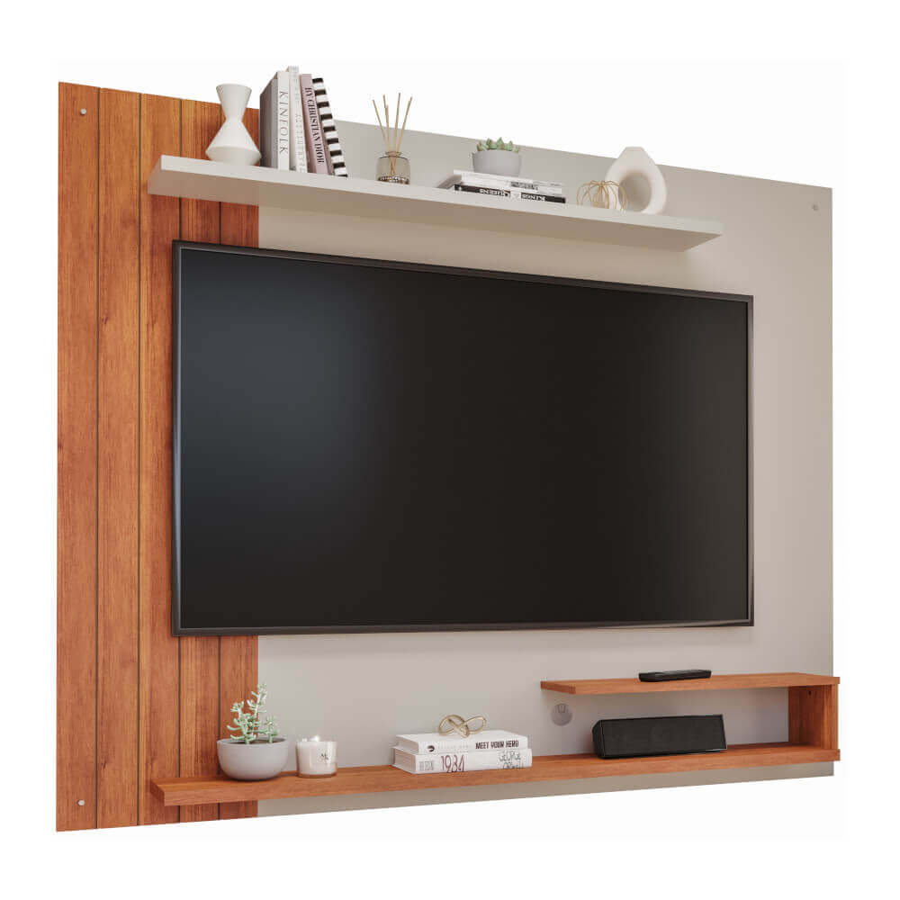 Painel Permóbili Floripa para TV de até 65'' com Prateleiras - Off White/Cinamomo