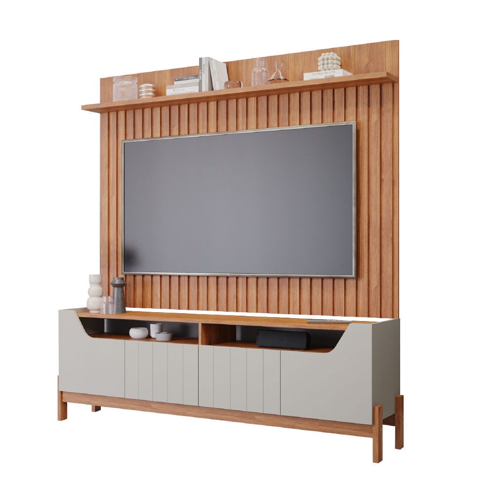 Painel Permóbili Trend + Bancada Permóbili Moema para TV de até 70'' - Cinamomo/Off White