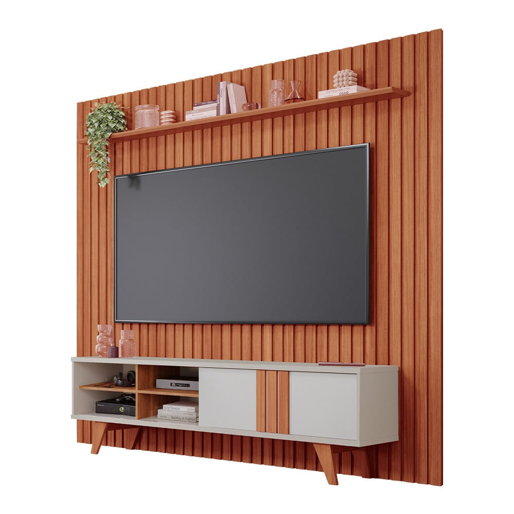 Painel Permóbili Maragogi + Bancada Permóbili Paraty para TV de até 75'' - Off White/Cinamomo