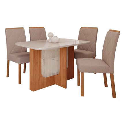 Conjunto-de-Mesa-Cimol-Louise-130x80cm-com-4-Cadeiras-Fernanda---Cinamomo-Off-White-Bege Conjunto-de-Mesa-Cimol-Louise-130x80cm-com-4-Cadeiras-Fernanda---Cinamomo-Off-White-Bege