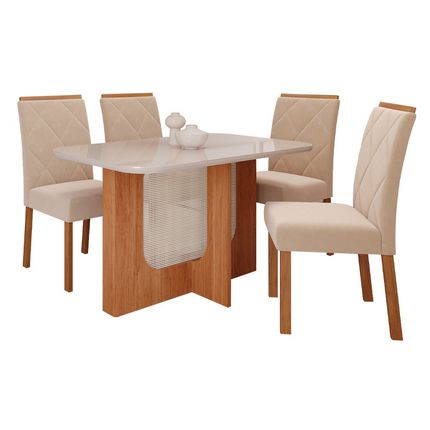 Conjunto-de-Mesa-Cimol-Louise-130x80cm-com-4-Cadeiras-Fernanda---Cinamomo-Off-White-Nude- Conjunto-de-Mesa-Cimol-Louise-130x80cm-com-4-Cadeiras-Fernanda---Cinamomo-Off-White-Nude-