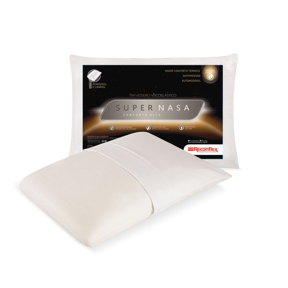 Travesseiro Reconflex Viscoelástico Super Nasa 17cm com Espuma Poliuretano - Branco