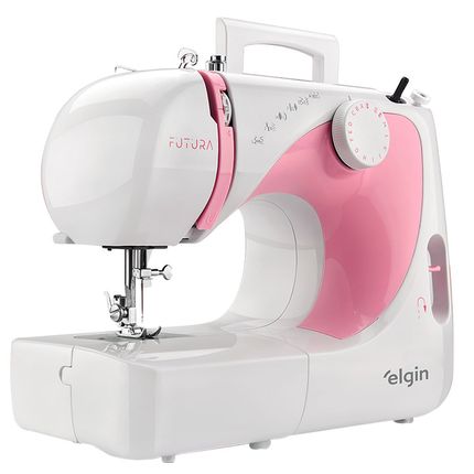 Máquina de Costura Elgin Futura JX-2040 600 ppm Branco/Rosa - 127V