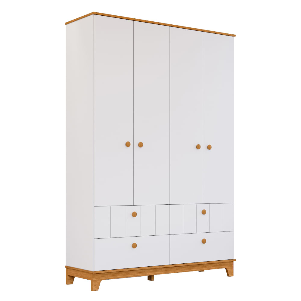 Guarda Roupa Permobili Biscoito 4 Portas e 4 Gavetas - Branco/Nature