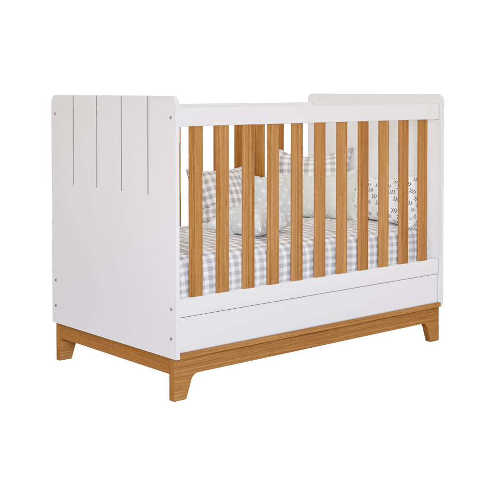 Berço e Minicama Permobili Biscoito com 2 opções de altura - Branco/Nature