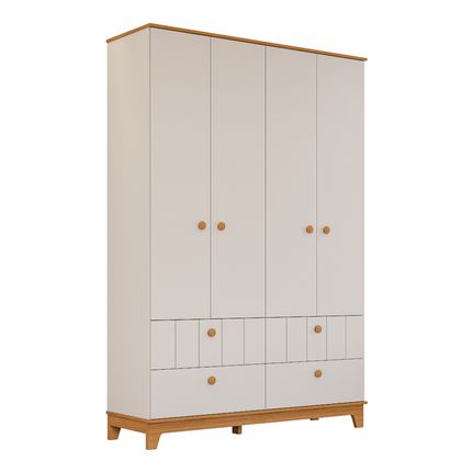 Guarda Roupa Permobili Biscoito 4 Portas e 4 Gavetas - Off White/Nature Guarda Roupa Permobili Biscoito 4 Portas e 4 Gavetas - Off White/Nature
