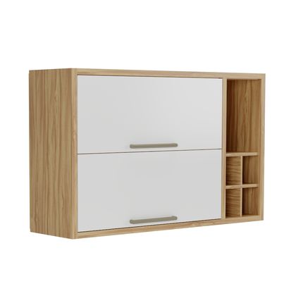 Armário Aéreo Duplo Ronipa 2 Portas Syrah 120cm com Nicho e Adega - Amêndoa/Branco