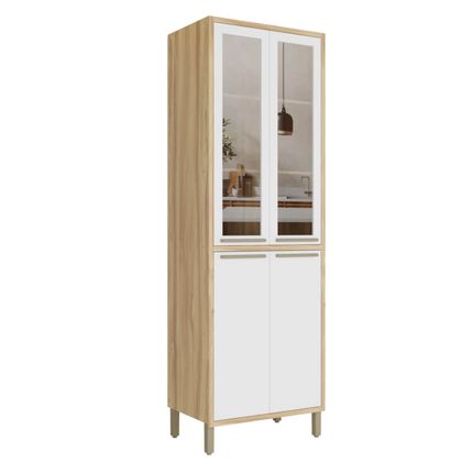 Paneleiro Cristaleira 4 Portas Ronipa Syrah com Vidro Reflecta - Amêndoa/Branco Paneleiro Cristaleira 4 Portas Ronipa Syrah com Vidro Reflecta - Amêndoa/Branco