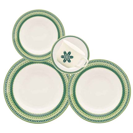 Aparelho de Jantar Biona 30 peças Donna Campestre - Branco/Verde Aparelho de Jantar Biona 30 peças Donna Campestre - Branco/Verde