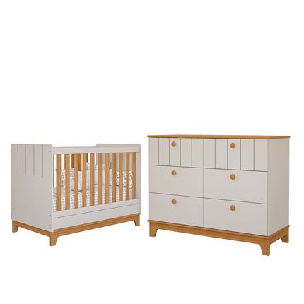 Quarto de Bebê 2 peças 6 Gavetas Permóbili Biscoito - Off White/Nature Quarto de Bebê 2 peças 6 Gavetas Permóbili Biscoito - Off White/Nature