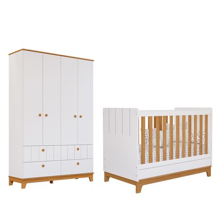 Quarto de Bebê 2 peças 4 portas Permóbili Biscoito - Branco/Nature Quarto de Bebê 2 peças 4 portas Permóbili Biscoito - Branco/Nature