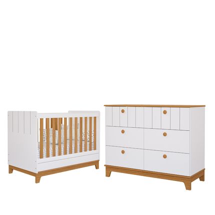 Quarto de Bebê 2 peças 6 Gavetas Permóbili Biscoito - Branco/Nature Quarto de Bebê 2 peças 6 Gavetas Permóbili Biscoito - Branco/Nature