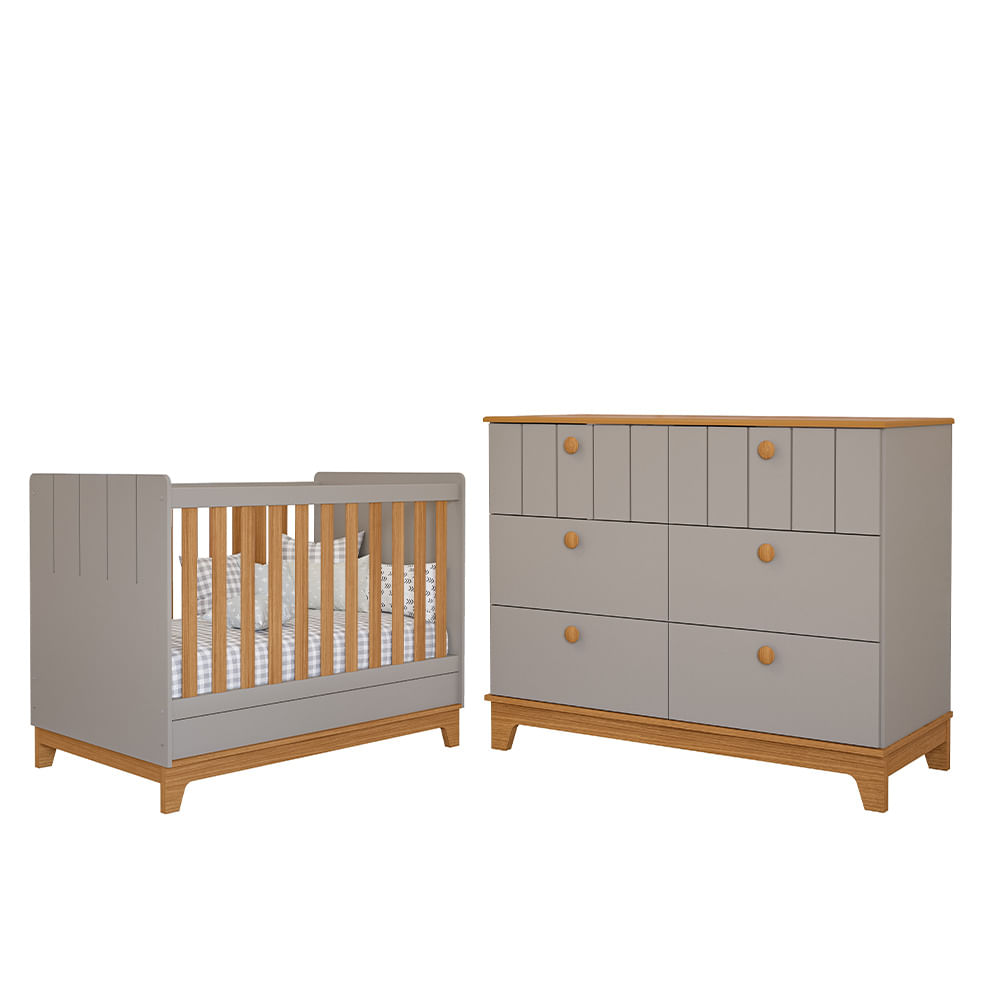Quarto de Bebê 2 peças 6 Gavetas Permóbili Biscoito - Fendi/Nature