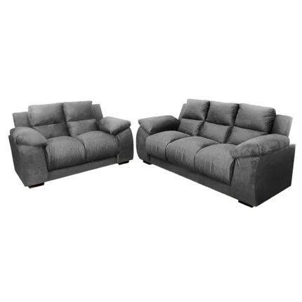 Conjunto de Sofás Estofar Luna 2 e 3 Lugares com Tecido Veludo - Cinza Conjunto de Sofás Estofar Luna 2 e 3 Lugares com Tecido Veludo - Cinza