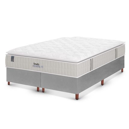 Colchão Sealy Plumatex Confort Gel D28 com Molas Ensacadas + Box Tozatto para Casal Queen 158cm - Cinza