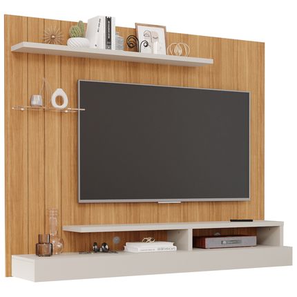 Painel Permóbili Valencia Plus para TV de ate 50'' com Prateleira de Vidro - Nature/Off White Painel Permóbili Valencia Plus para TV de ate 50'' com Prateleira de Vidro - Nature/Off White