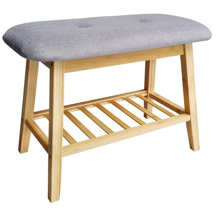 Banco Recamier Almofadado com Sapateira 60cm - Bambu/Cinza Banco Recamier Almofadado com Sapateira 60cm - Bambu/Cinza