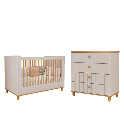 Quarto de Bebê 2 peças 4 Gavetas Permóbili Cupcake - Off White/Nature Quarto de Bebê 2 peças 4 Gavetas Permóbili Cupcake - Off White/Nature