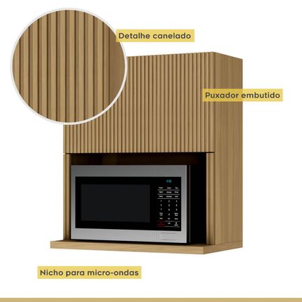 Armário Aéreo Nesher Rainha com 1 Porta Basculante e Nicho para Micro-ondas - Nature