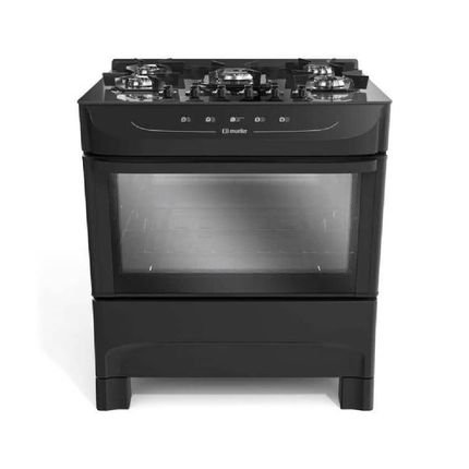 Fogão Mueller MFV5BB 5 bocas Automático com Mesa de Vidro Preto Fosco - Bivolt