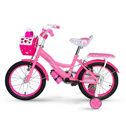 Bicicleta Infantil Bicikids Aro 16 com Cesto de Coração e Bagageiro - Rosa