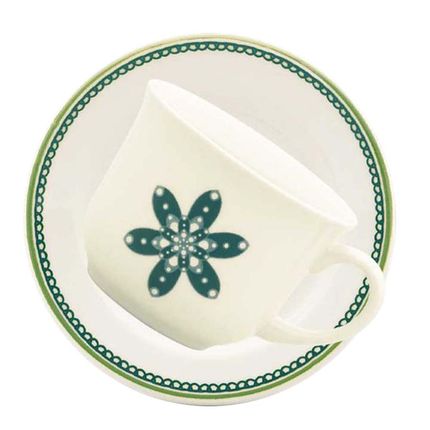 Conjunto de Chá Biona Donna Campestre 6 xícaras com pires - Branco/Verde Conjunto de Chá Biona Donna Campestre 6 xícaras com pires - Branco/Verde