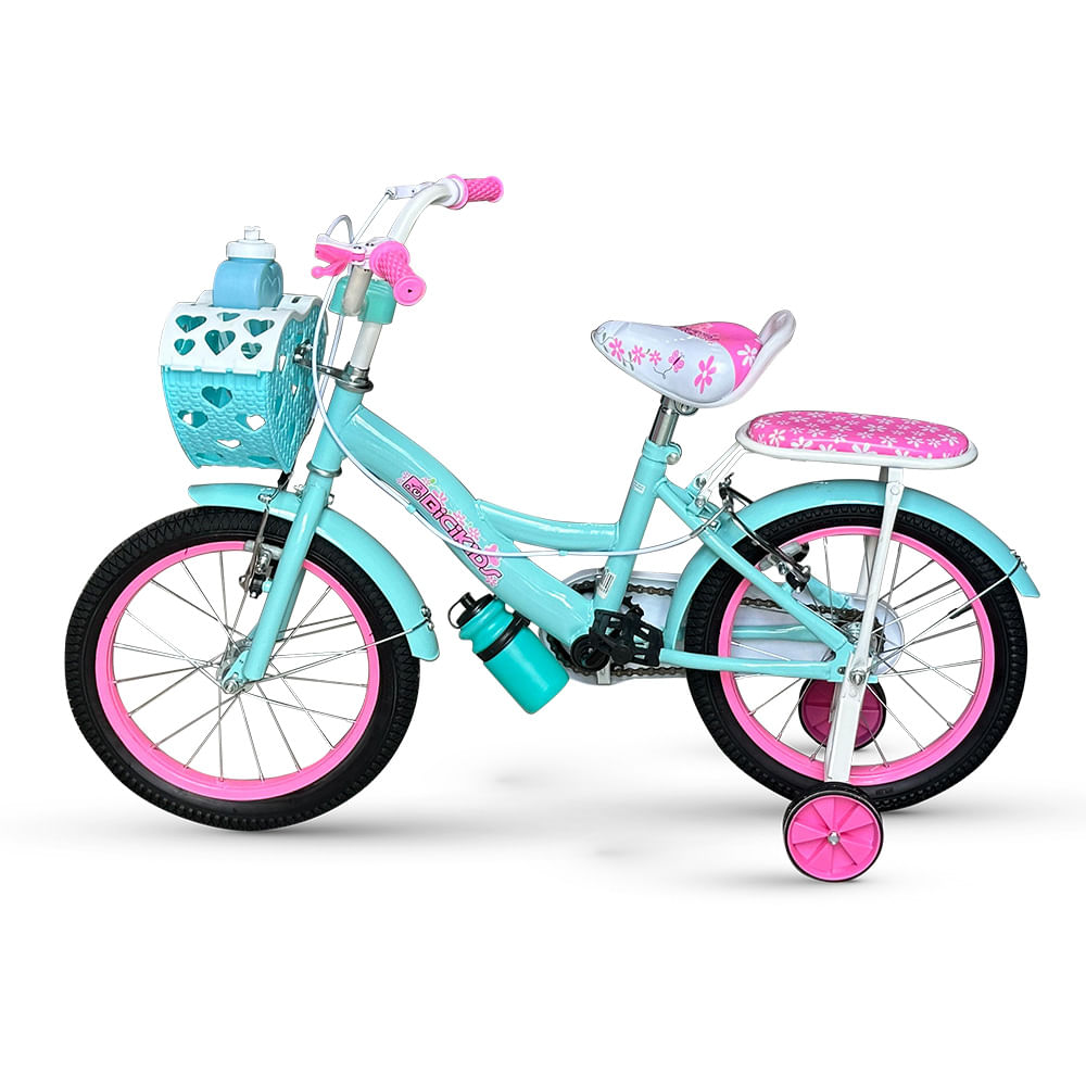 Bicicleta Infantil Bicikids Aro 16 com Cesto de Coração e Bagageiro - Azul Céu