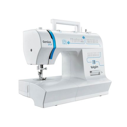 Máquina de Costura Elgin Genius Plus JX-4035 700 RPM - Branca / Azul - 127V