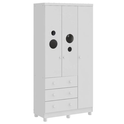 Guarda Roupa Peroba Bolinha Infantil 3 Portas e 3 Gavetas - Branco Guarda Roupa Peroba Bolinha Infantil 3 Portas e 3 Gavetas - Branco