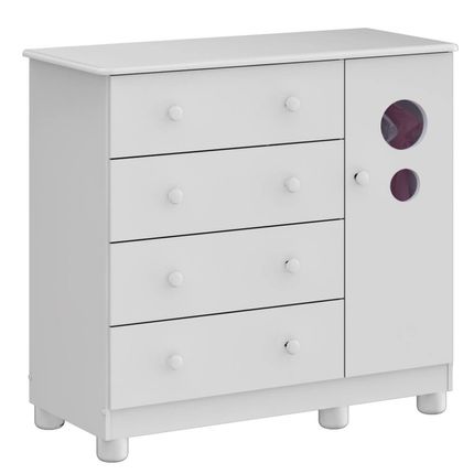 Cômoda Bolinha Peroba com 4 Gavetas e 1 Porta com Visor - Branco Cômoda Bolinha Peroba com 4 Gavetas e 1 Porta com Visor - Branco