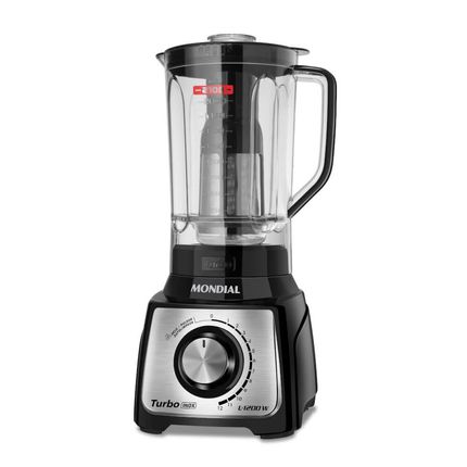 Liquidificador Mondial Turbo Inox L-1200BI 1200W - Preto Liquidificador Mondial Turbo Black L-1200 BI 1200W com 12 Velocidades Preto/Inox - 127V Liquidificador Mondial Turbo Inox L-1200BI 1200W - Preto Liquidificador Mondial Turbo Black L-1200 BI 1200W com 12 Velocidades Preto/Inox - 127V