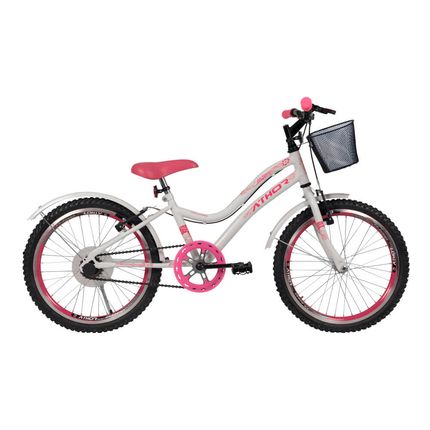 Bicicleta Athor Mist Aro 20 com Cestinha - Branco/Rosa Bicicleta Athor Mist Aro 20 com Cestinha - Branco/Rosa