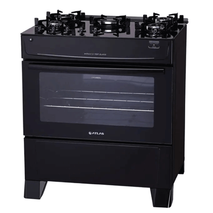 Fogão 5 Bocas Mônaco Top Glass Atlas Automático com Mega chama - Preto Fogão 5 Bocas Mônaco Top Glass Atlas Automático com Mega chama - Preto