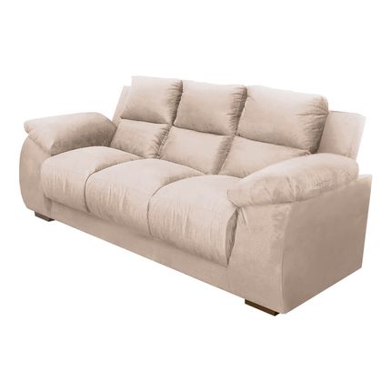 Sofá Estofar Luna 3 lugares com Tecido Veludo - Bege Sofá Estofar Luna 3 lugares com Tecido Veludo - Bege